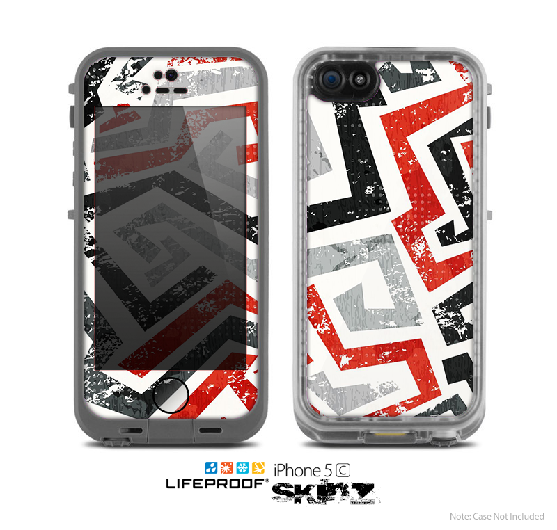 The Red-Gray-Black Abstract V3 Pattern Skin for the Apple iPhone 5c LifeProof Case
