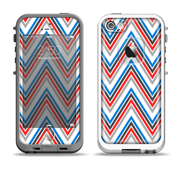The Red-White-Blue Sharp Chevron Pattern Apple iPhone 5-5s LifeProof Fre Case Skin Set