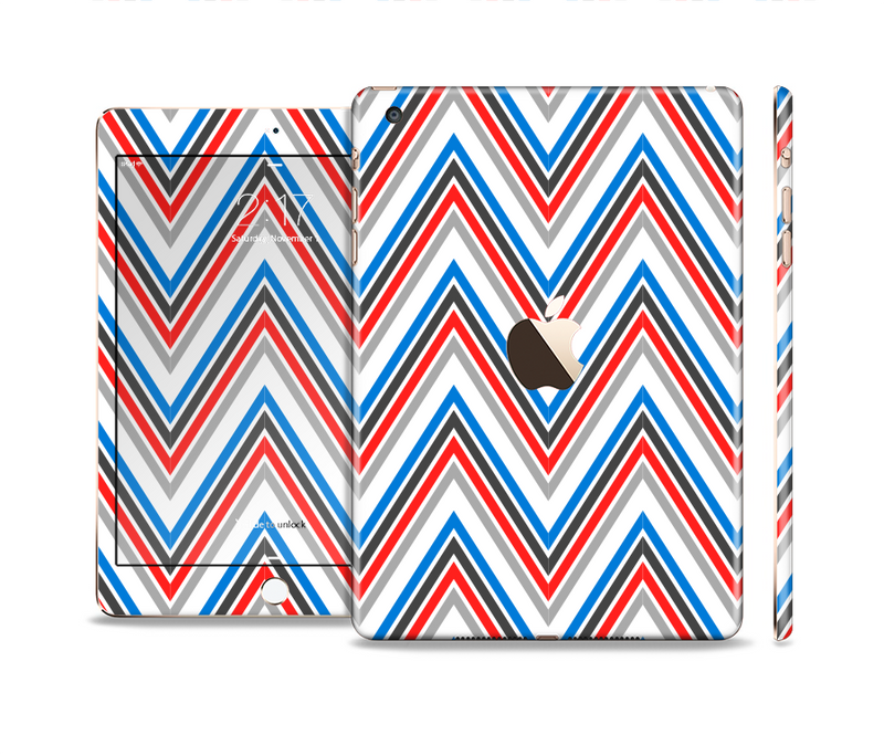 The Red-White-Blue Sharp Chevron Pattern Full Body Skin Set for the Apple iPad Mini 3