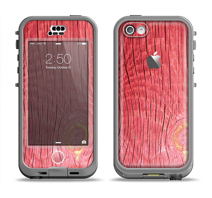 The Red-Wood with Yellow Knot Apple iPhone 5c LifeProof Nuud Case Skin Set