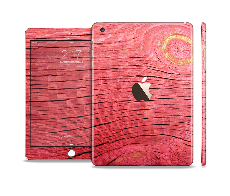The Red-Wood with Yellow Knot Full Body Skin Set for the Apple iPad Mini 3