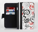 The Red Accented Grayscale Swirl Pattern Ink-Fuzed Leather Folding Wallet Credit-Card Case for the Apple iPhone 6/6s, 6/6s Plus, 5/5s and 5c