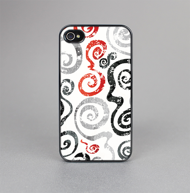The Red Accented Grayscale Swirl Pattern Skin-Sert for the Apple iPhone 4-4s Skin-Sert Case
