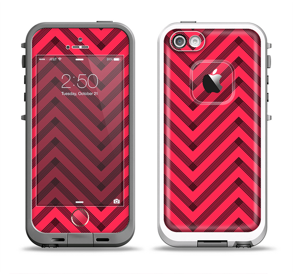 The Red & Black Sketch Chevron Apple iPhone 5-5s LifeProof Fre Case Skin Set