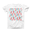 The Red & Blue Feather Pattern ink-Fuzed Front Spot Graphic Unisex Soft-Fitted Tee Shirt