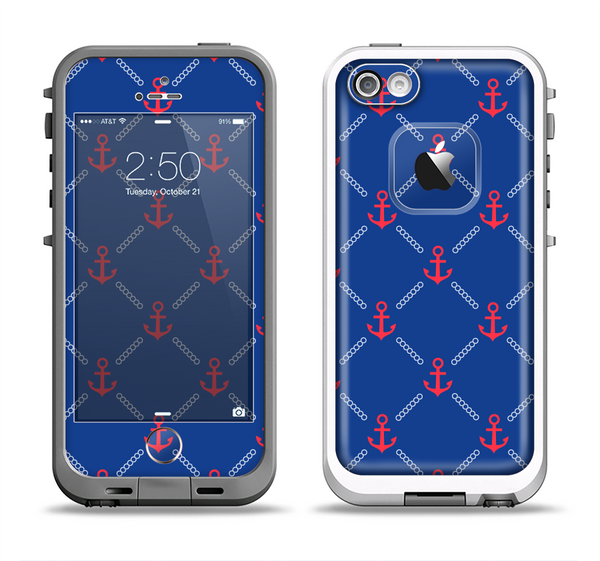The Red & Blue Seamless Anchor Pattern Apple iPhone 5-5s LifeProof Fre Case Skin Set