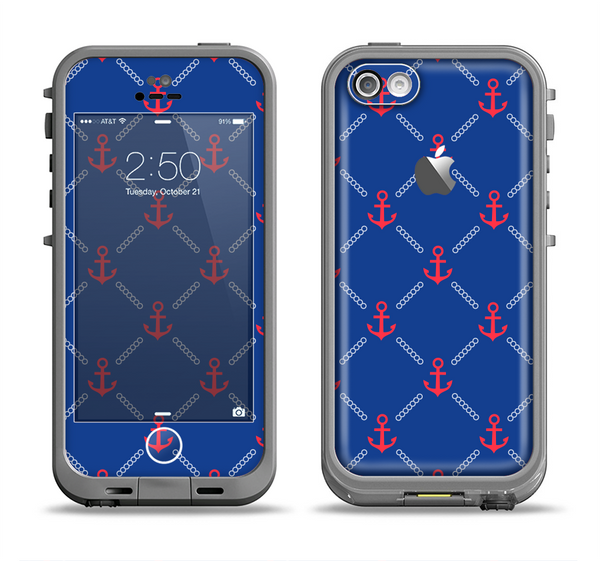 The Red & Blue Seamless Anchor Pattern Apple iPhone 5c LifeProof Fre Case Skin Set