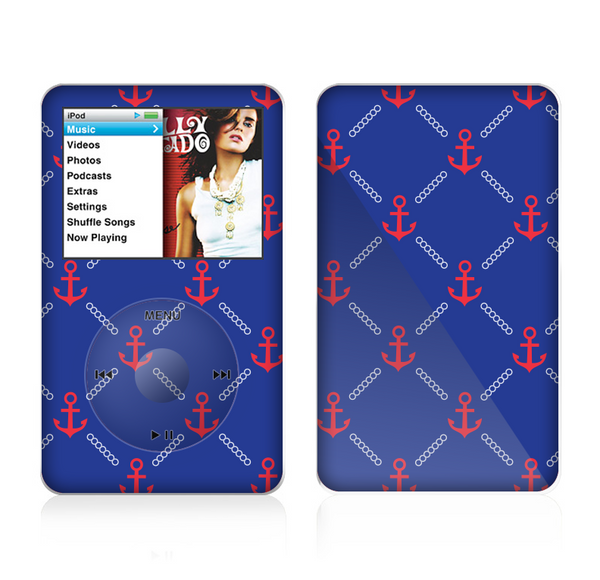 The Red & Blue Seamless Anchor Pattern Skin For The Apple iPod Classic