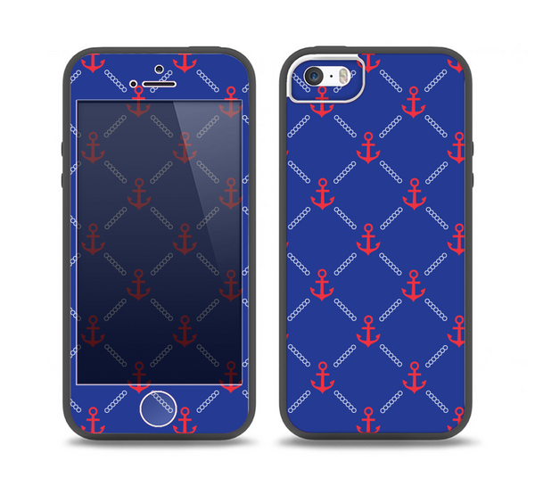 The Red & Blue Seamless Anchor Pattern Skin Set for the iPhone 5-5s Skech Glow Case