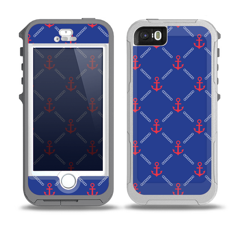 The Red & Blue Seamless Anchor Pattern Skin for the iPhone 5-5s OtterBox Preserver WaterProof Case