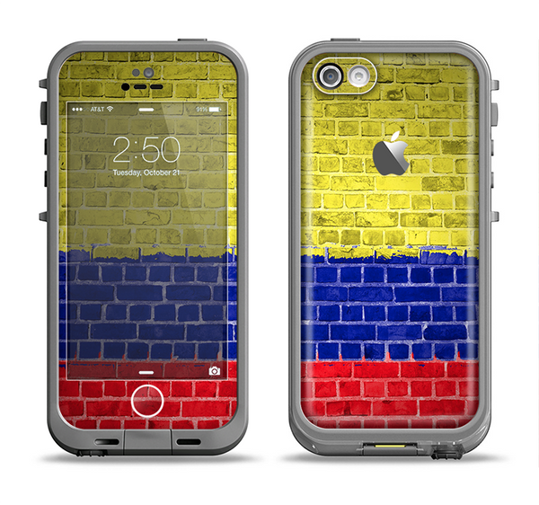 The Red, Blue and Yellow Vibrant Brick Wall Apple iPhone 5c LifeProof Fre Case Skin Set