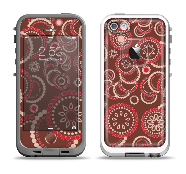 The Red & Brown Creative Flower Pattern Apple iPhone 5-5s LifeProof Fre Case Skin Set