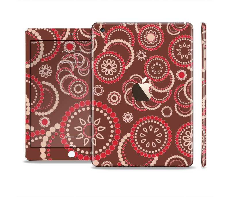 The Red & Brown Creative Flower Pattern Full Body Skin Set for the Apple iPad Mini 3