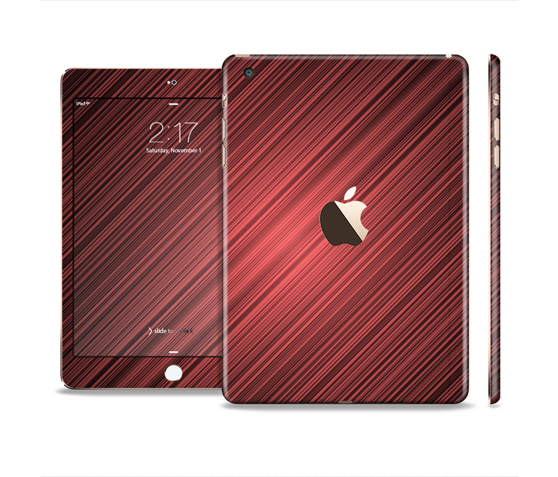 The Red Diagonal Thin HD Stripes Full Body Skin Set for the Apple iPad Mini 3