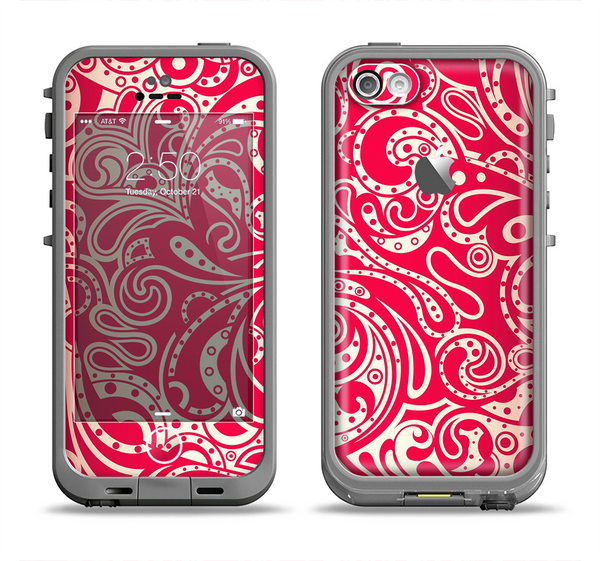 The Red Floral Paisley Pattern Apple iPhone 5c LifeProof Fre Case Skin Set