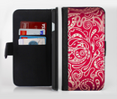 The Red Floral Paisley Pattern Ink-Fuzed Leather Folding Wallet Credit-Card Case for the Apple iPhone 6/6s, 6/6s Plus, 5/5s and 5c