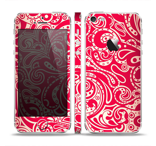 The Red Floral Paisley Pattern Skin Set for the Apple iPhone 5