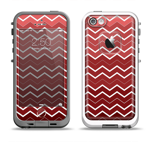 The Red Gradient Layered Chevron Apple iPhone 5-5s LifeProof Fre Case Skin Set