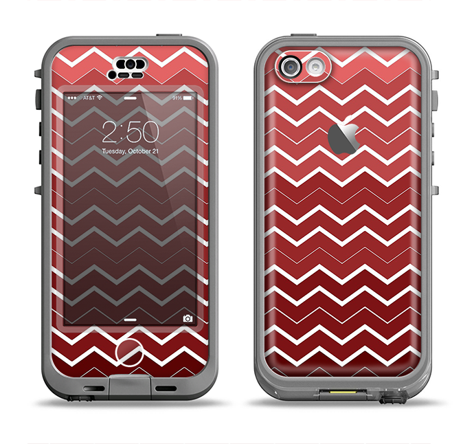 The Red Gradient Layered Chevron Apple iPhone 5c LifeProof Nuud Case Skin Set