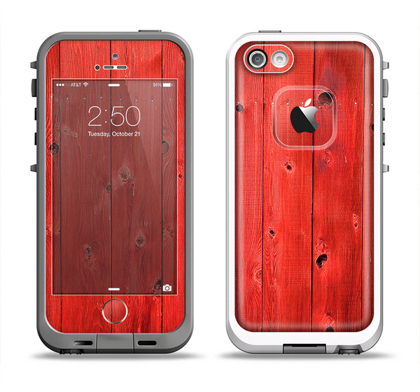 The Red Highlighted Wooden Planks Apple iPhone 5-5s LifeProof Fre Case Skin Set