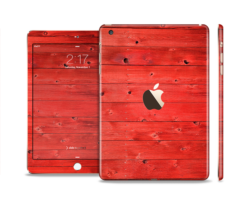 The Red Highlighted Wooden Planks Full Body Skin Set for the Apple iPad Mini 3