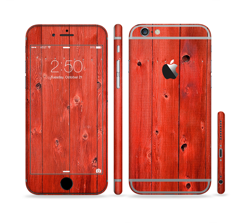 The Red Highlighted Wooden Planks Sectioned Skin Series for the Apple iPhone 6 Plus