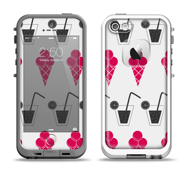 The Red Icecream and Drink Icon Collage Apple iPhone 5-5s LifeProof Fre Case Skin Set