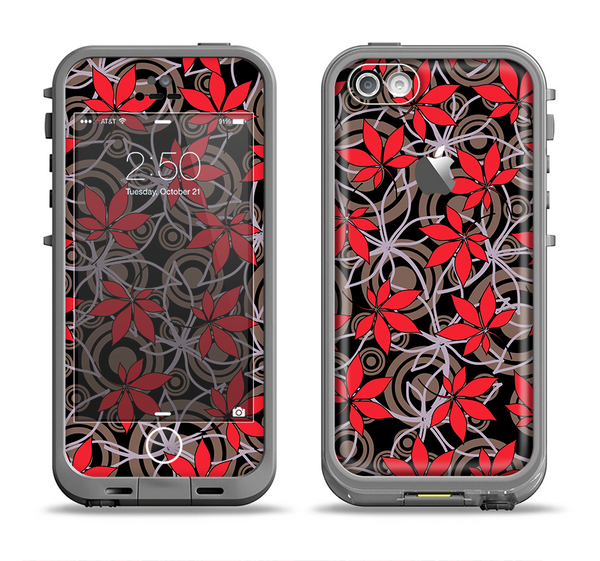 The Red Icon Flowers on Dark Swirl Apple iPhone 5c LifeProof Fre Case Skin Set