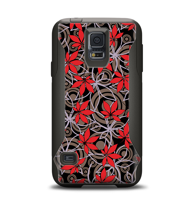 The Red Icon Flowers on Dark Swirl Samsung Galaxy S5 Otterbox Commuter Case Skin Set