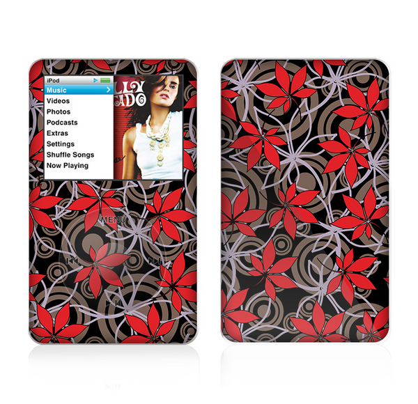 The Red Icon Flowers on Dark Swirl Skin For The Apple iPod Classic