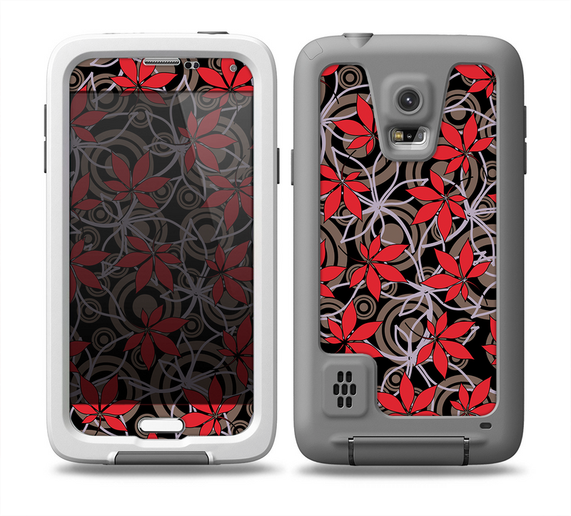 The Red Icon Flowers on Dark Swirl Skin for the Samsung Galaxy S5 frē LifeProof Case