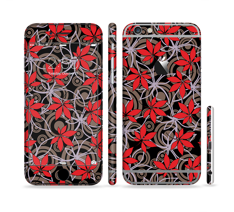The Red Icon Flowers on Dark Swirl Sectioned Skin Series for the Apple iPhone 6s