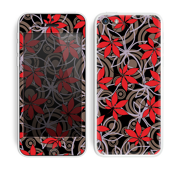 The Red Icon Flowers on Dark Swirl Skin for the Apple iPhone 5c