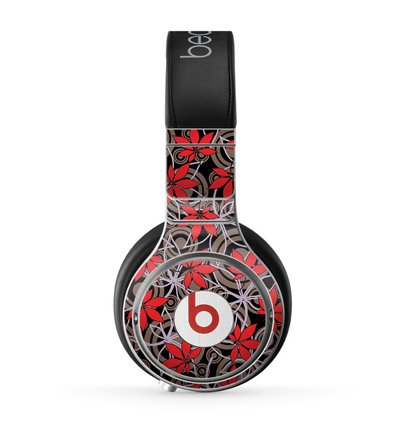 The Red Icon Flowers on Dark Swirl Skin for the Beats by Dre Pro Headphones