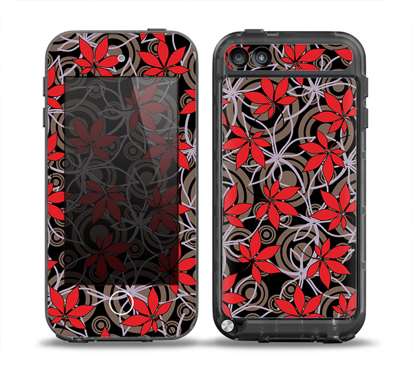The Red Icon Flowers on Dark Swirl Skin for the iPod Touch 5th Generation frē LifeProof Case