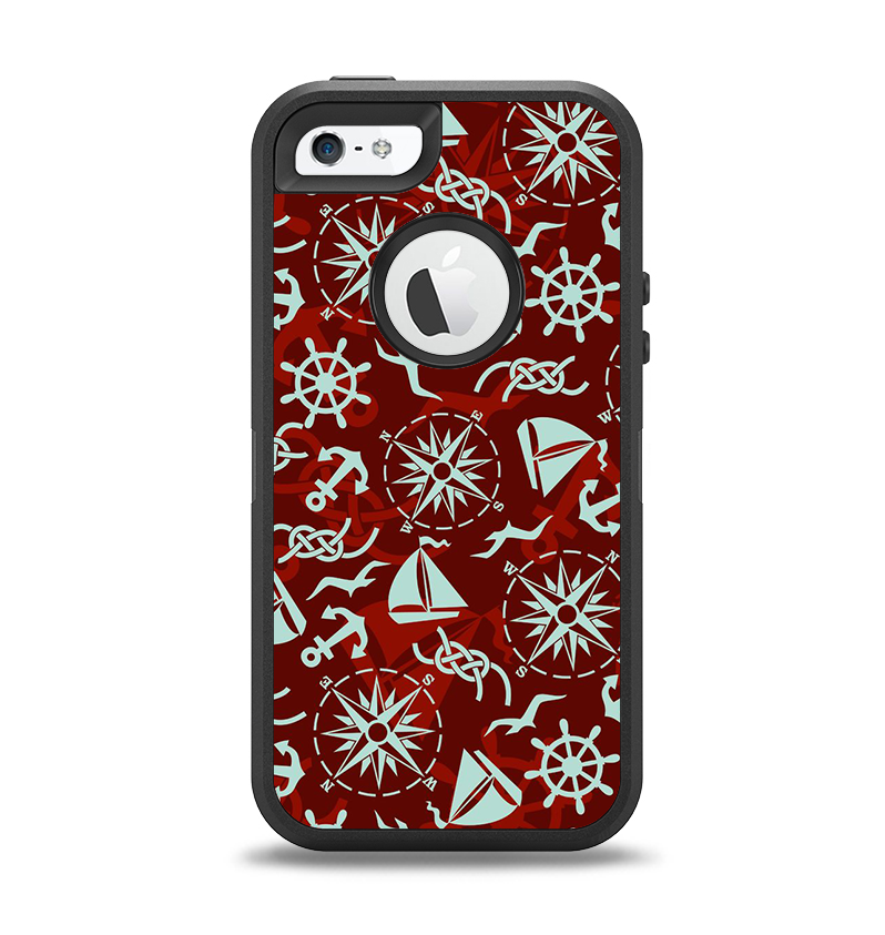 The Red Nautica Collage Apple iPhone 5-5s Otterbox Defender Case Skin Set