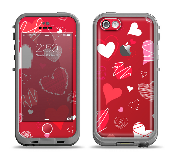 The Red Sketched Love Hearts Illustrastion Apple iPhone 5c LifeProof Fre Case Skin Set