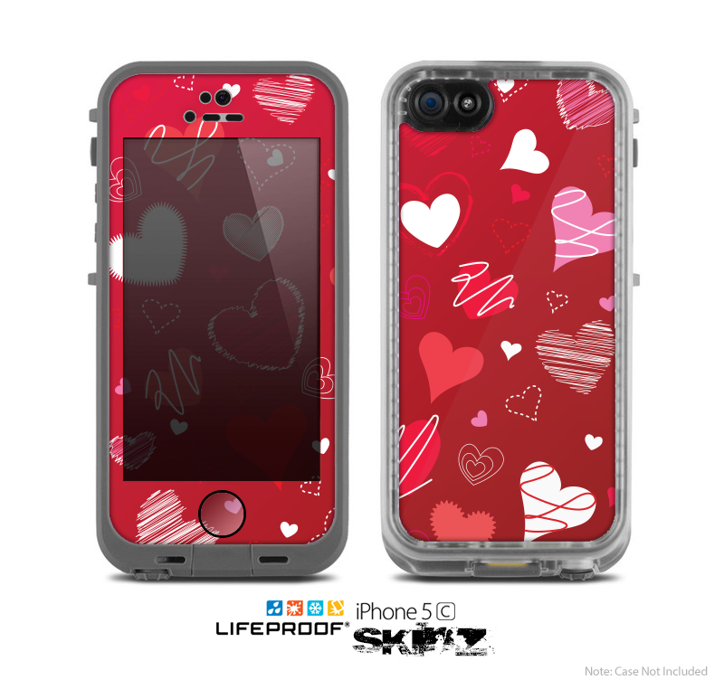 The Red Sketched Love Hearts Illustrastion Skin for the Apple iPhone 5c LifeProof Case