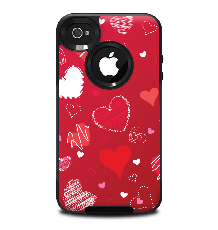 The Red Sketched Love Hearts Illustrastion Skin for the iPhone 4-4s OtterBox Commuter Case