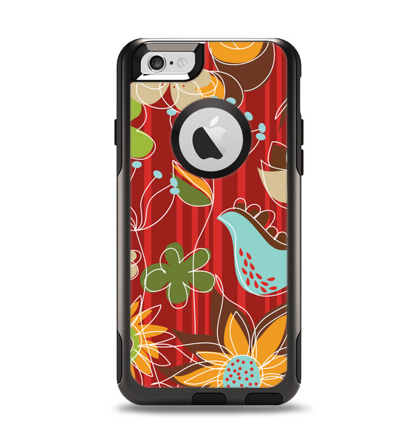 The Red Striped Vector Floral Design Apple iPhone 6 Otterbox Commuter Case Skin Set