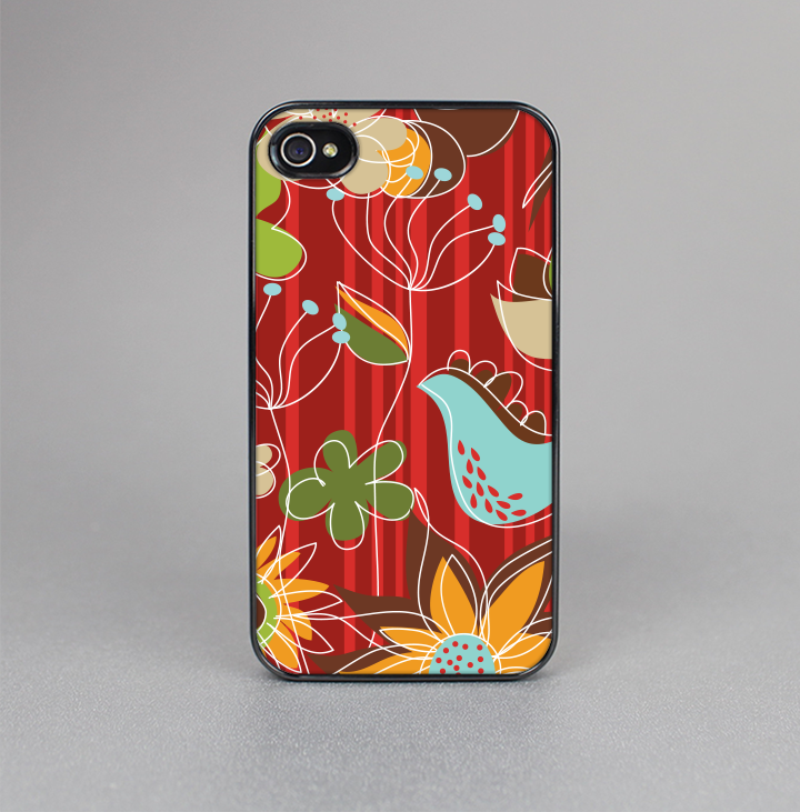 The Red Striped Vector Floral Design Skin-Sert for the Apple iPhone 4-4s Skin-Sert Case