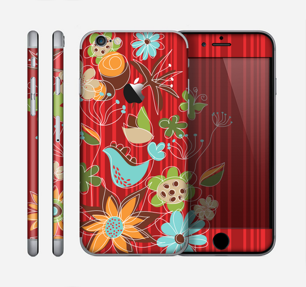 The Red Striped Vector Floral Design Skin for the Apple iPhone 6