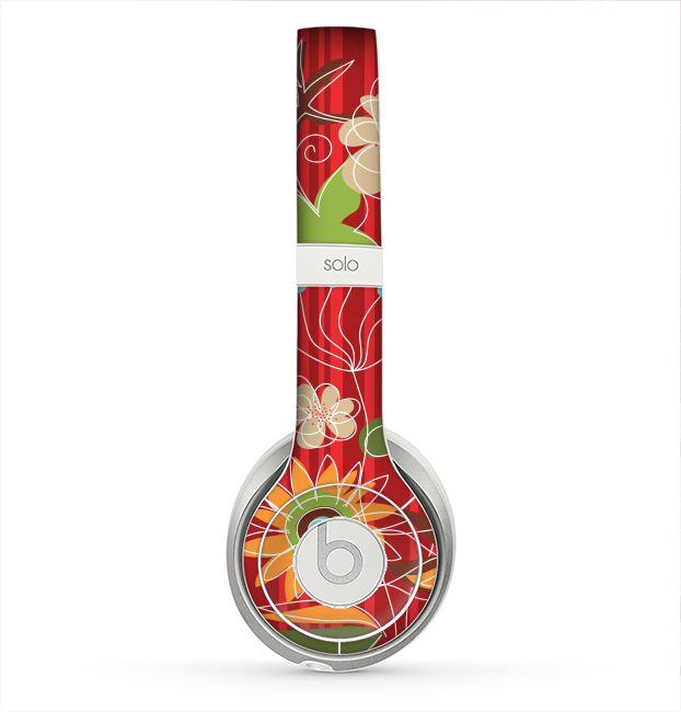 The Red Striped Vector Floral Design Skin for the Beats by Dre Solo 2 Headphones