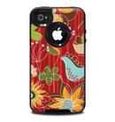The Red Striped Vector Floral Design Skin for the iPhone 4-4s OtterBox Commuter Case