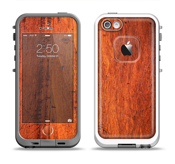 The Red Tinted WoodGrain Apple iPhone 5-5s LifeProof Fre Case Skin Set