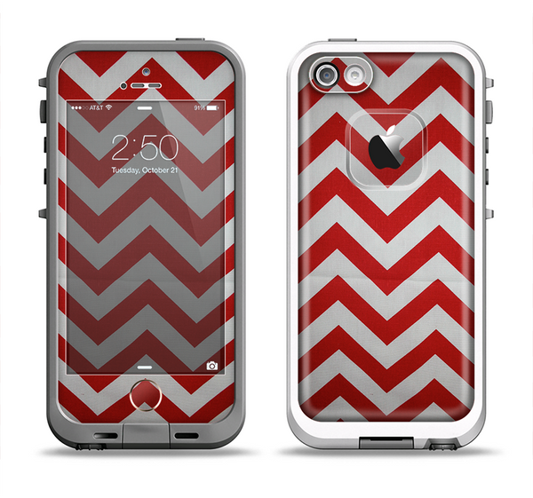 The Red Vintage Chevron Pattern Apple iPhone 5-5s LifeProof Fre Case Skin Set