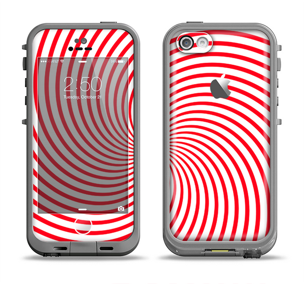 The Red & White Hypnotic Swirl Apple iPhone 5c LifeProof Fre Case Skin Set