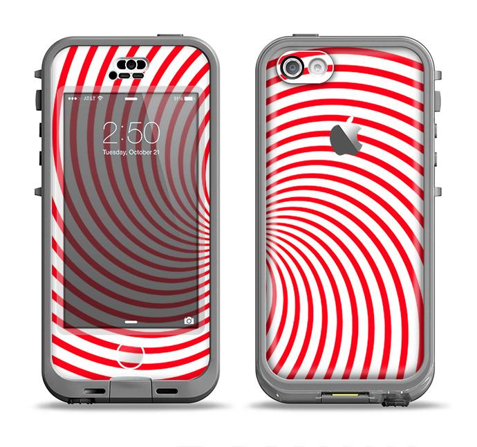 The Red & White Hypnotic Swirl Apple iPhone 5c LifeProof Nuud Case Skin Set