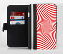 The Red & White Hypnotic Swirl Ink-Fuzed Leather Folding Wallet Credit-Card Case for the Apple iPhone 6/6s, 6/6s Plus, 5/5s and 5c