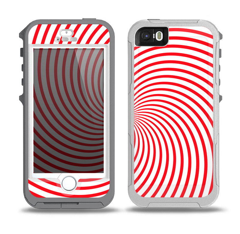 The Red & White Hypnotic Swirl Skin for the iPhone 5-5s OtterBox Preserver WaterProof Case